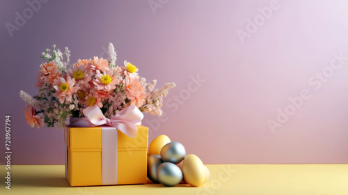 Colorful Easter Gift Box: Joyous Celebration in the Corner, Space for Text