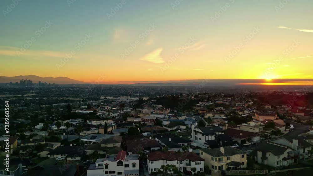 Spectacular sunset over Kenneth Hahn View Point, with the city of Los Angeles in the background, California Spectacular sunset over Kenneth Hahn View Point, with the city of Los Angeles in the background, California