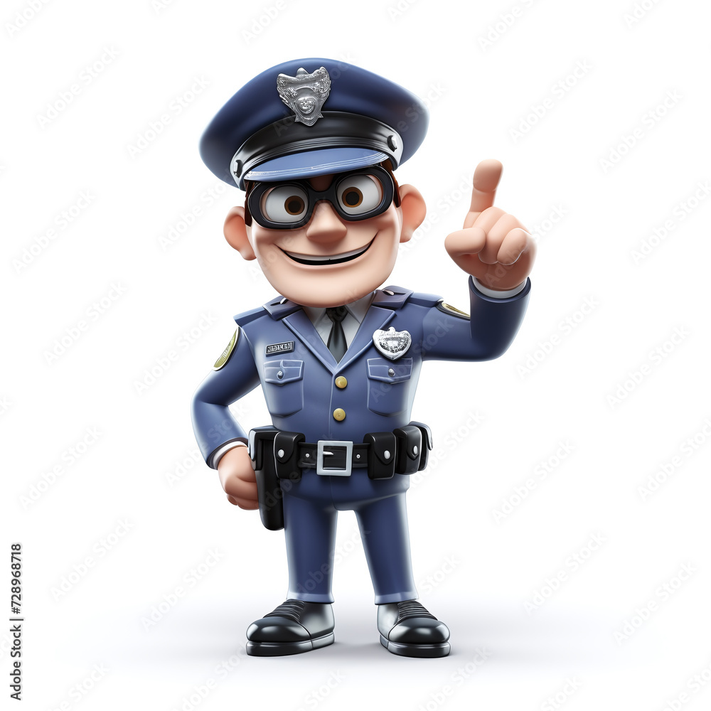 Cartoon Police Officer with Sunglasses Pointing Up Cartoon Police Officer with Sunglasses Pointing Up
