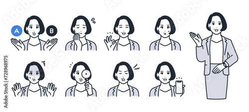 女性管理職のシンプルなベクターアイコンイラストセット素材