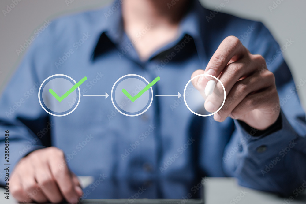 Project approval concept Businessman with flowchart for approve Project approval concept Businessman with flowchart for approve