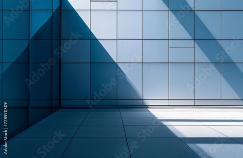 A minimalist architectural composition, blue modern building