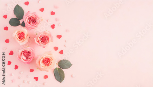 Abstract background for valentine's love with roses pattern and roses petals photo