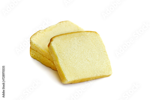 Butter cake sliced on white background