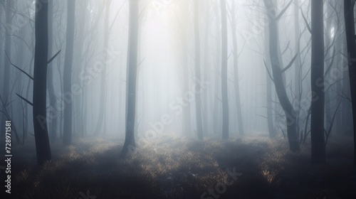 beautiful nature landscape  misty forest background illustration