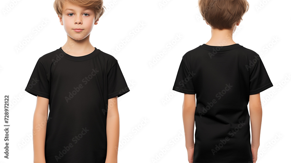 Young boy in black Polo shirt mockup front and back view Young boy in black Polo shirt mockup front and back view