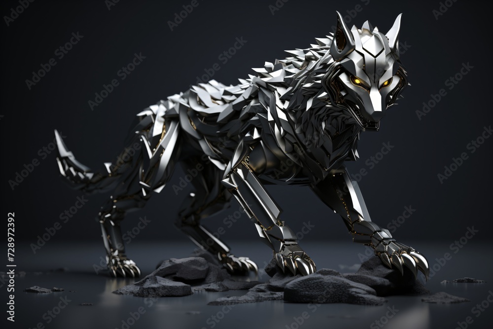 A metallic figurine of a wolf A metallic figurine of a wolf