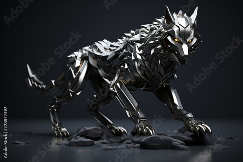 A metallic figurine of a wolf
