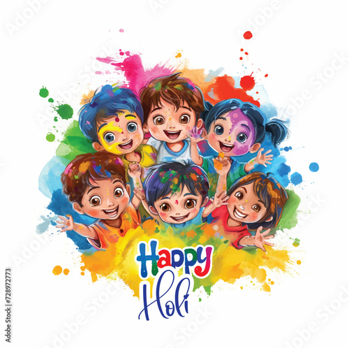 Vector Illustration of Indian Festival Holi Festival with colorful calligraphy.