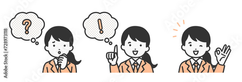 様々な表情とポーズをする女の子の学生イラスト素材