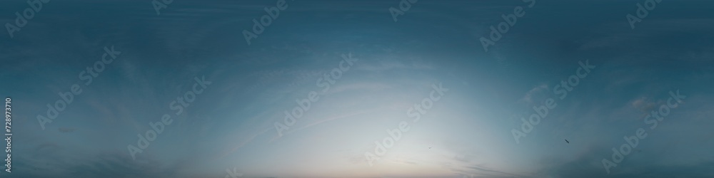 Neon green sky panorama with Cirrus clouds, Seamless hdr 360 panorama for 3D design and sky replacement. Nature, weather and climate change concept