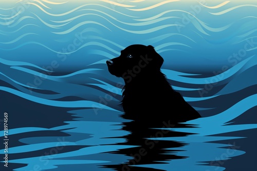 An abstract silhouette of a dog in a blue and black theme