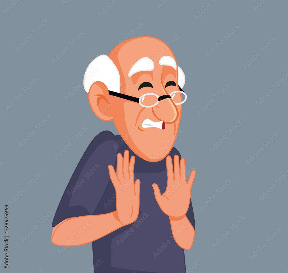 Elderly Man Saying No Vector Cartoon illustration Character. Senior grandpa setting boundaries demanding respect 
