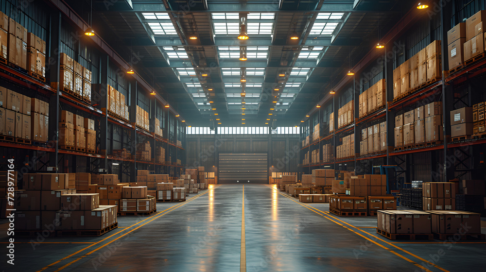 Warehouse - meticulous symmetry - low angle shot - shipping and receiving - logistics - port - in land port - warehousing
