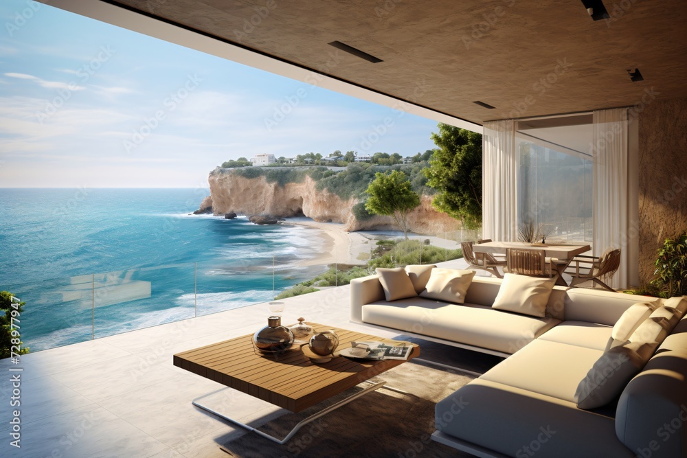 Fototapeta premium A premium villa or resort on a cliff with sea-view