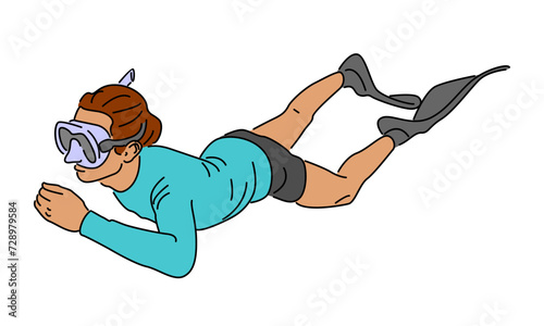 line art color of scuba diver underwater in the sea vector illustration