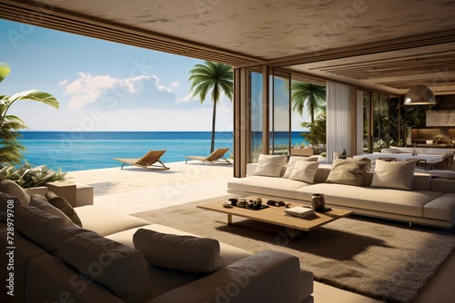 Beach-view from the living room of a beautiful and luxurious resort or villa