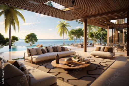 Beach-view from the living room of a beautiful and luxurious resort or villa © Tarun