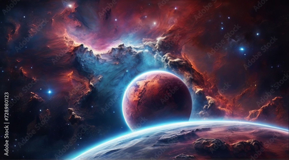 Obraz premium Abstract planets and space background wallpaper