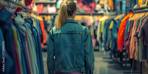 Woman shopping denim pants in clothing store