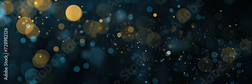 : a blue and gold background with stars. Suitable for celestial, festive, or glamorous design projects such as invitations, holiday-themed graphics.glitter lights. de focused. banner.bokeh blur circle