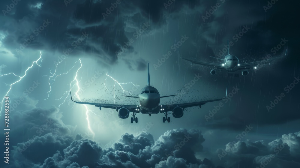 Airplane in a thunderstorm rain fear lighting Airplane in a thunderstorm rain fear lighting