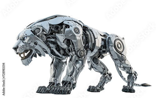 Cyber tiger with detailed technology on all parts of its body and with a transparent or white background, Generative AI. Cyborg Lion. Lion robot. Futuristic predator. png © Agung
