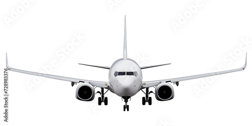 Airplane aircraft, plane, white passenger plane, mode of transport, flight, on transparent or white background. Png photo