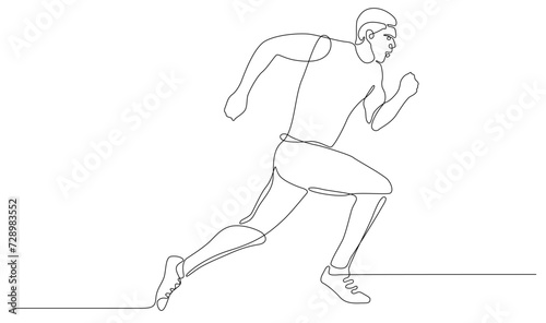 one continuous line art of people running in outline. man olympic run. editable line and stroke weight.