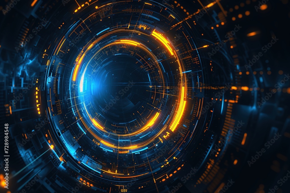 Obraz premium Circle Fractal Burst Symmetry in Technological Realms Design Elements with Abstraction Concept Technology Hi-Tech Futuristic