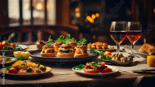 Photos of delicious food served on the table