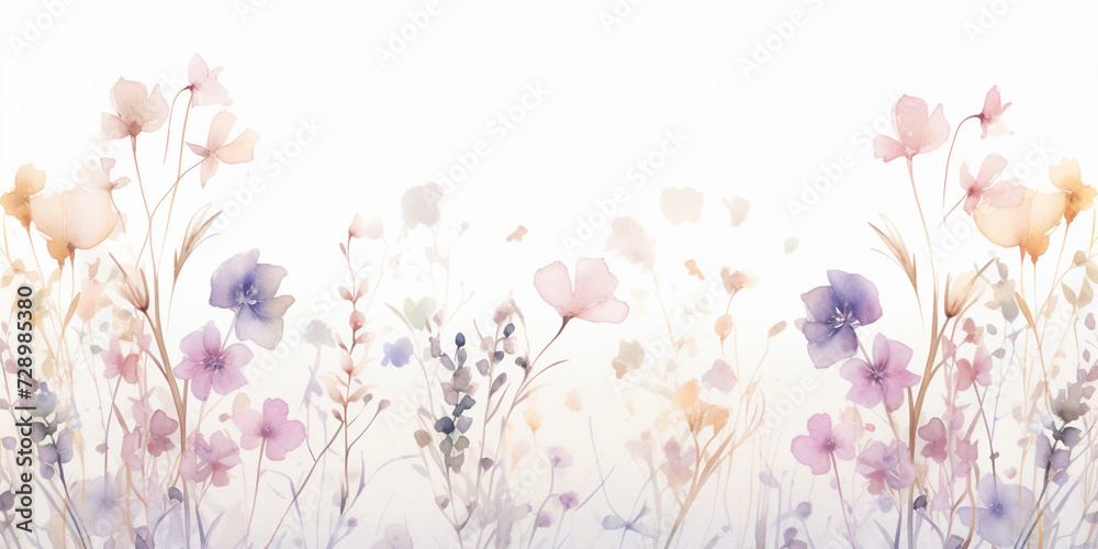 Watercolor seamless pattern background wildflowers collection, Vibrant watercolor illustration of beautiful flowers. 