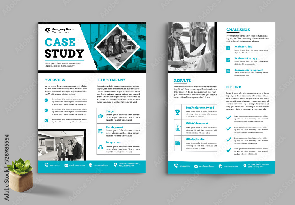 Business Case Study Layout With Blue Accents Stock Template | Adobe Stock