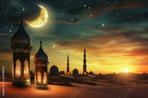 ramadan Kareem, Ramadan crescent moon, Eid Mubarak Islamic festival social media banner and Eid Mubarak Post Template, islam