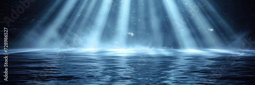 empty room, Wet asphalt ,water surface ,reflection of neon spotlights, a searchlight, smoke. Abstract light in a dark empty street with smoke, smog.Dark background scene of empty street, 