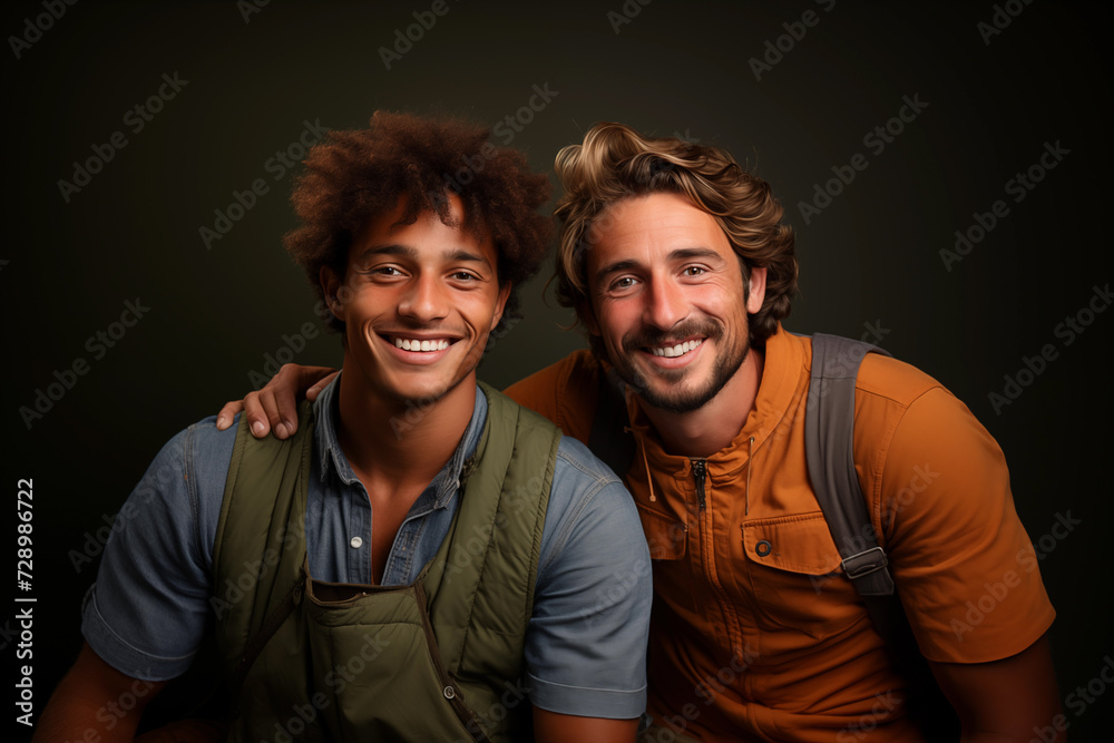 Portrait of two friends looking at the camera while smiling Portrait of two friends looking at the camera while smiling