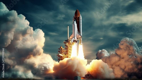 Shuttle rocket spaceship launch rocketship. seamless looping overlay 4k virtual video animation background  photo