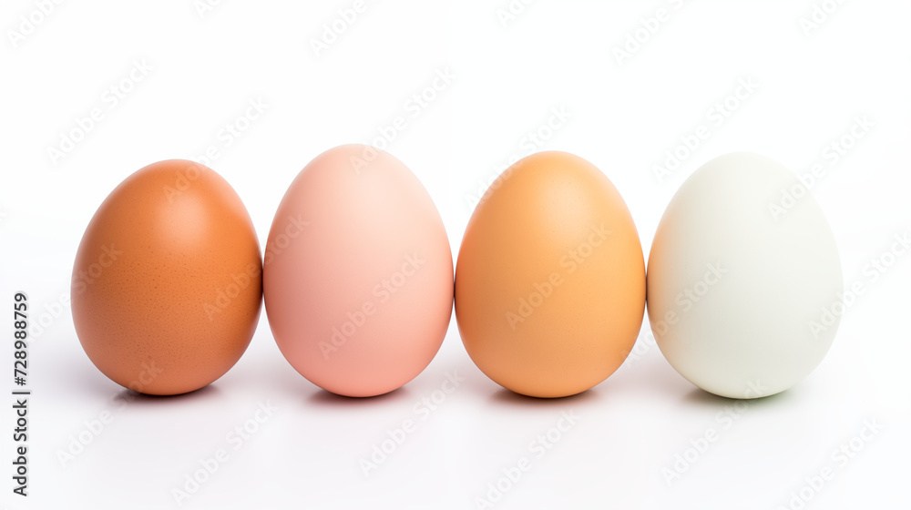 Four Different Coloured Eggs on a White Background Four Different Coloured Eggs on a White Background