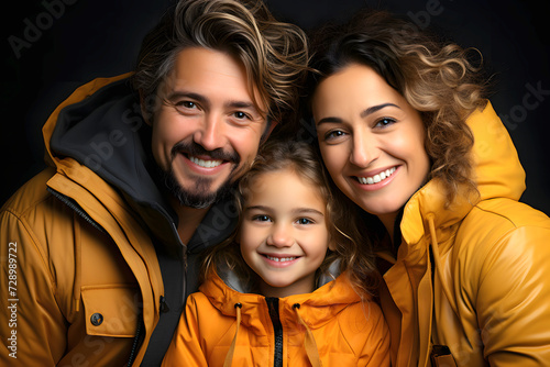 portrait of a happy smiling family in orange clothes. family group relationships © photosaint