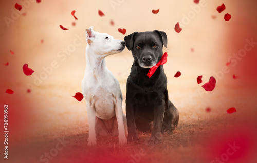 Valentine portrait of patterdale terrier dogs. Valentine's Day, the day of lovers. © Monika