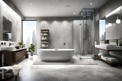 A sleek  modern bathroom with a glass shower  luxurious fixtures  and a spa-like ambiance  in stunning HD detail.