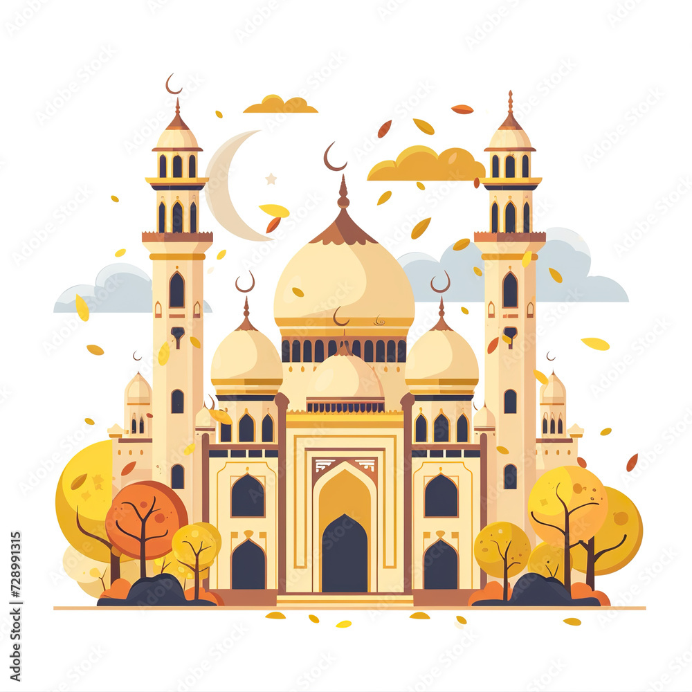 Eid greetings with mosque background