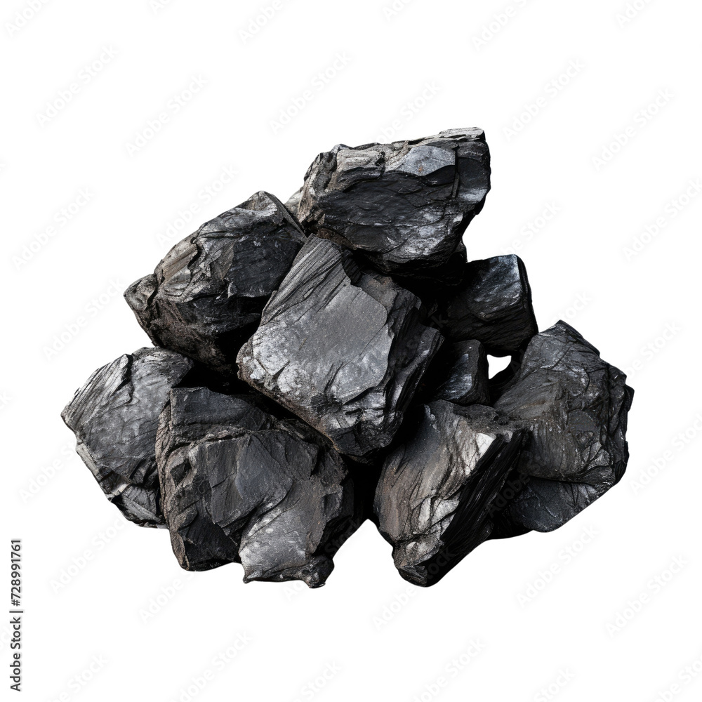 Black coal on transparent background