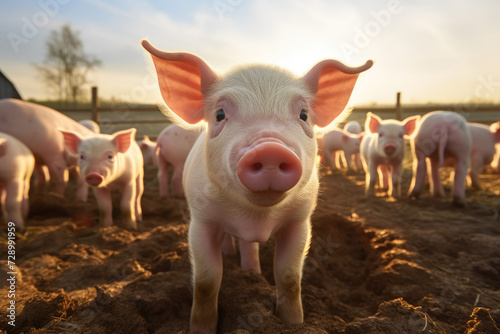 Ecological pigs and piglets at the domestic farm © Kien