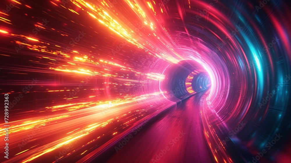 Dynamic 3D rendered tunnel illuminated by a spectrum of purple light, depicting high-speed movement and futuristic energy Dynamic 3D rendered tunnel illuminated by a spectrum of purple light, depicting high-speed movement and futuristic energy