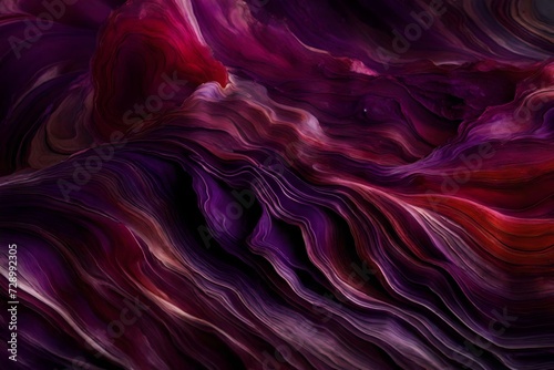 Rich amethyst and deep ruby-red liquids swirling in a captivating dance of colors and textures