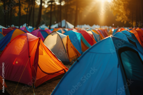 a campsite filled with many colorful tents at an outdoor festival