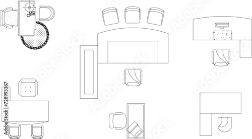 Vector sketch illustration of modern work desk office furniture design for employees working 