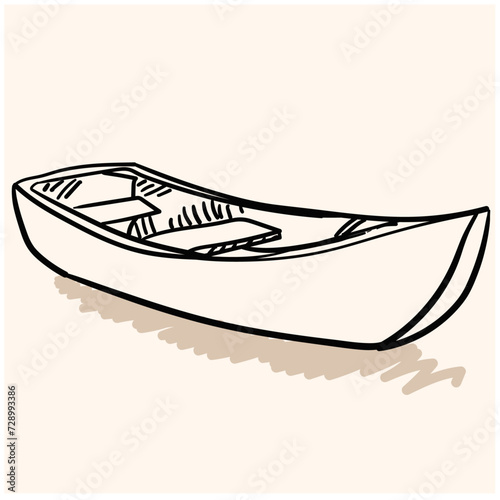 Old simple empty rough ski skiff on white backdrop. Illustration style doodle and line art