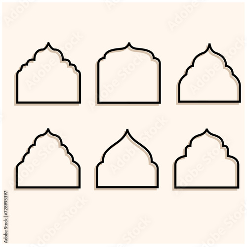 Set of Islamic shape window frame in flat style, Illustration style doodle and line art
